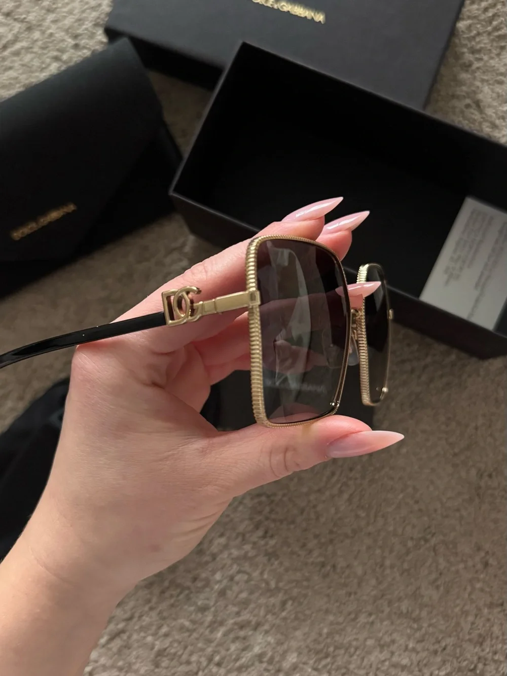 Dolce & Gabbana Gold Rim Square Sunglasses with Black Lenses